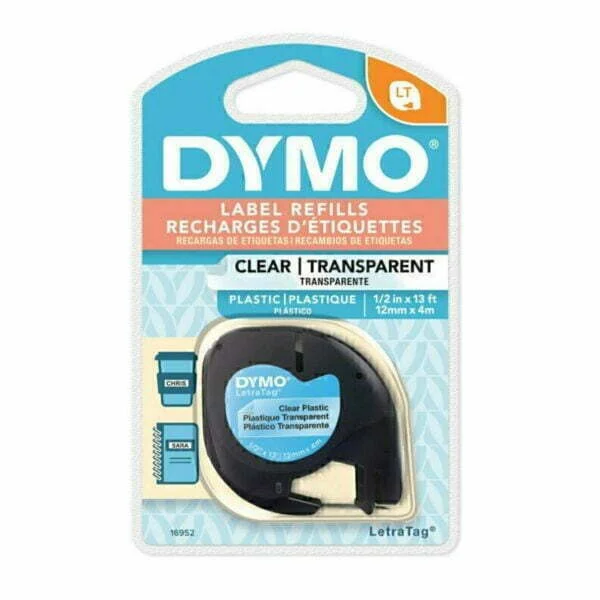 Dymo LetraTag 12mm x 4m Plastic Tape Clear 16952