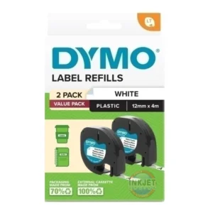 Dymo LetraTag Plastic Tape White Pk2 2191235