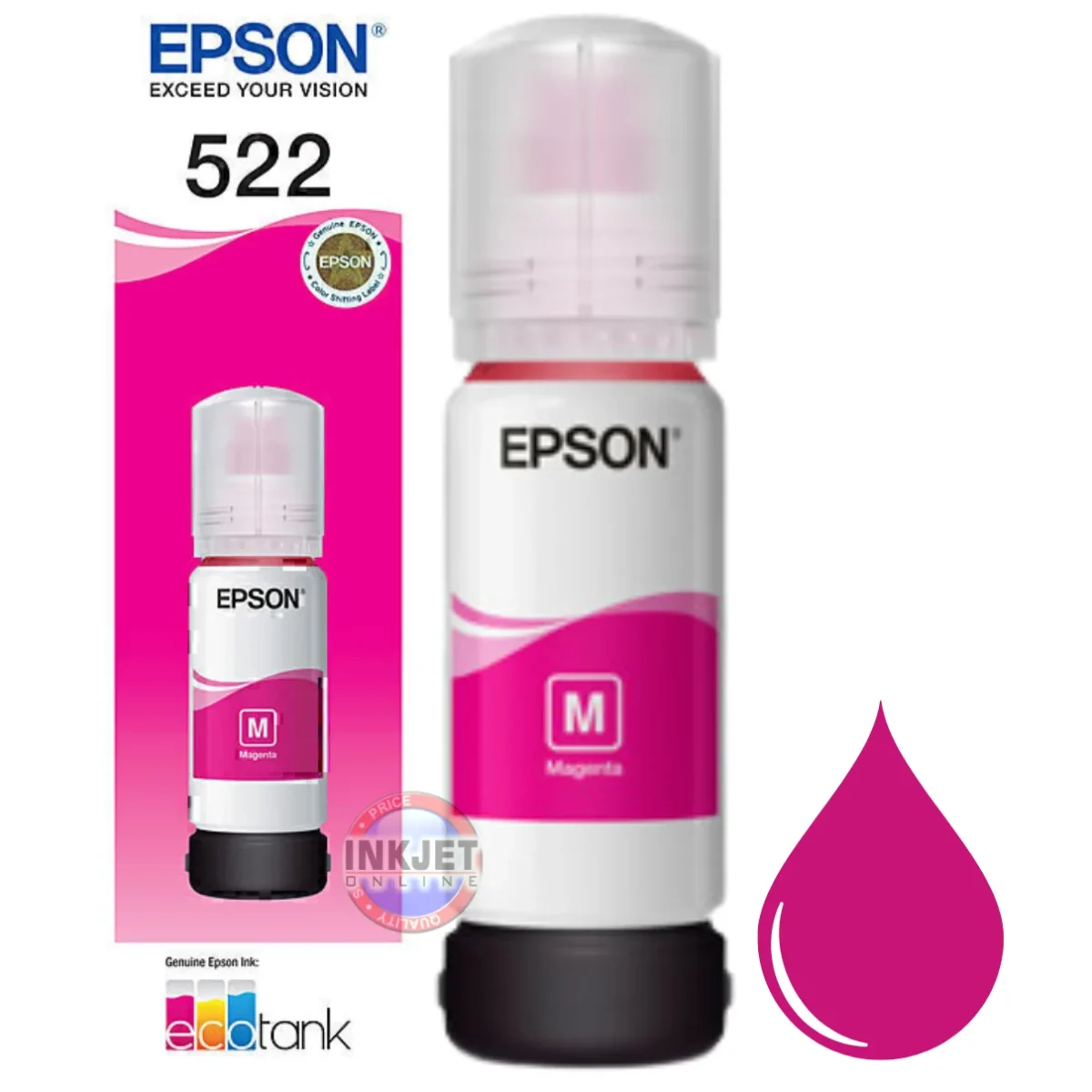 Epson 522 Magenta Ink Bottle (T522M) – Genuine EcoTank Refill – Inkjet ...