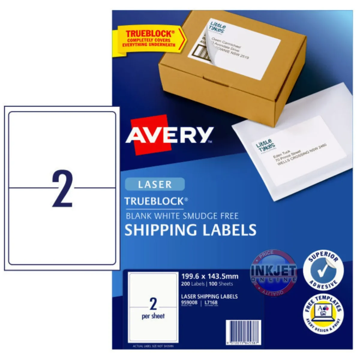 Avery Shipping Labels L7168 – 2up, 200 Labels, TrueBlock, Laser ...