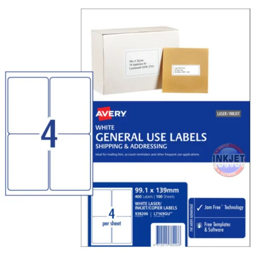 Avery 4up General Use Labels – 400 Labels – Inkjet Online