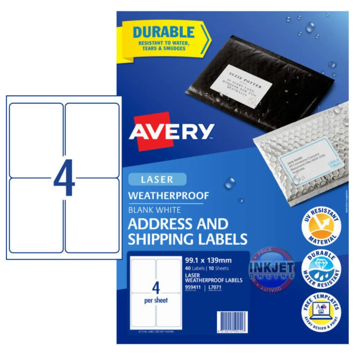 Avery (4up) Heavy Duty Weatherproof Labels (Laser) – Inkjet Online
