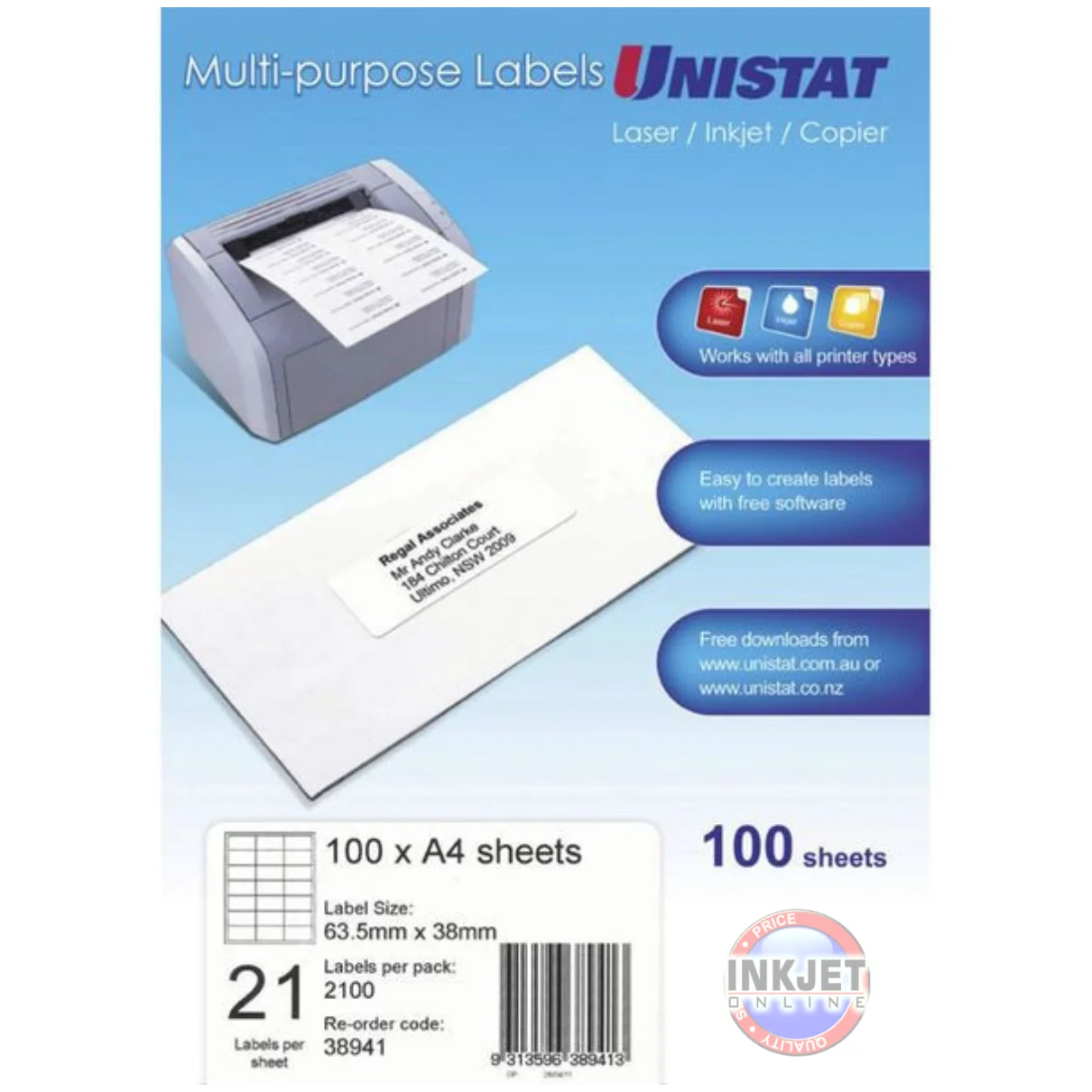 Unistat 21up Labels 38941