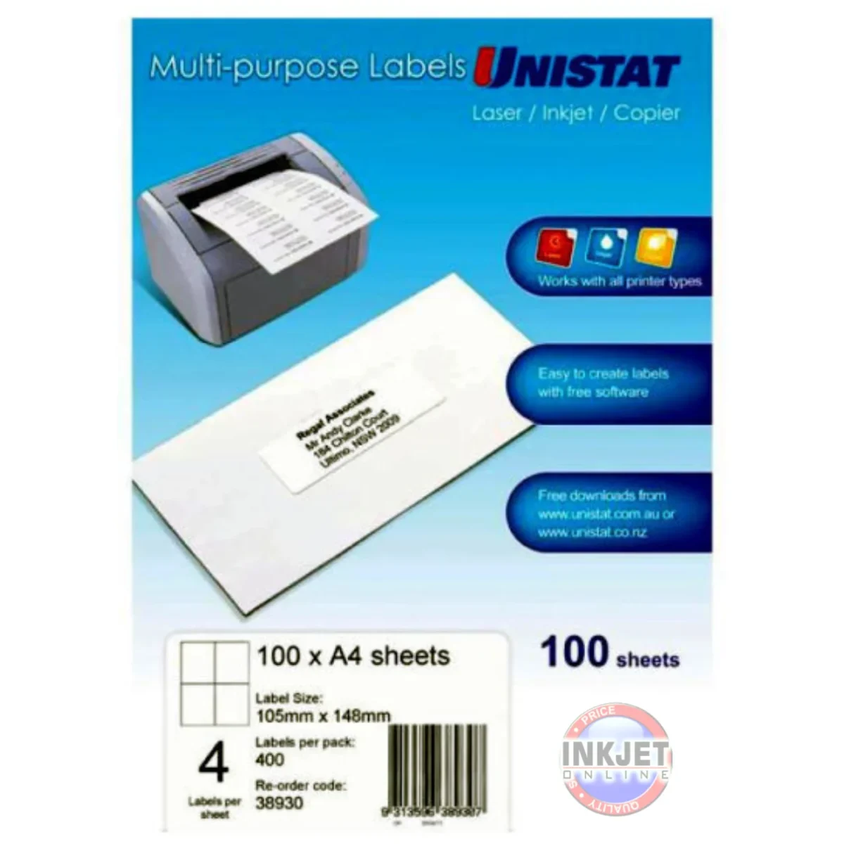 Unistat (4up) Multi-Purpose Labels (400 Labels) – Inkjet Online