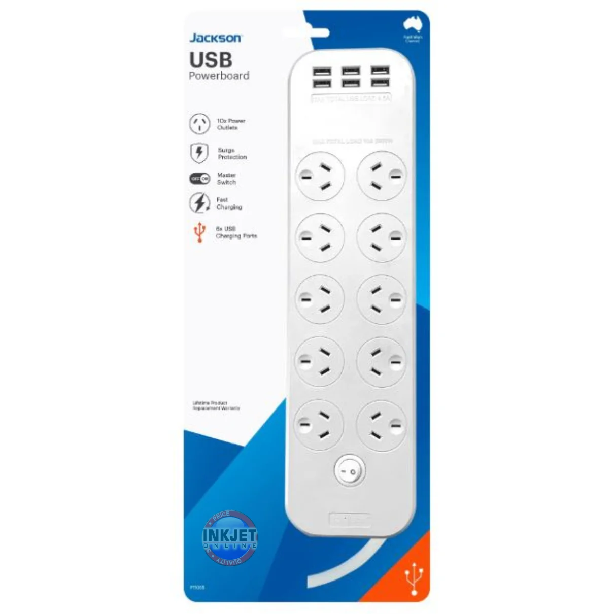 Jackson 10 Outlet Powerboard 6 x USB PT1055