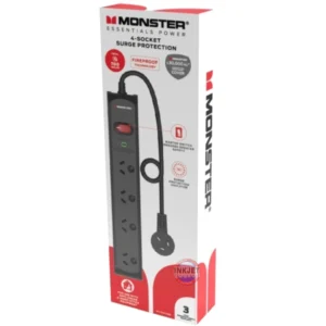 Monster 4 Socket Surge Protector Powerboard MT-FPSP4700B