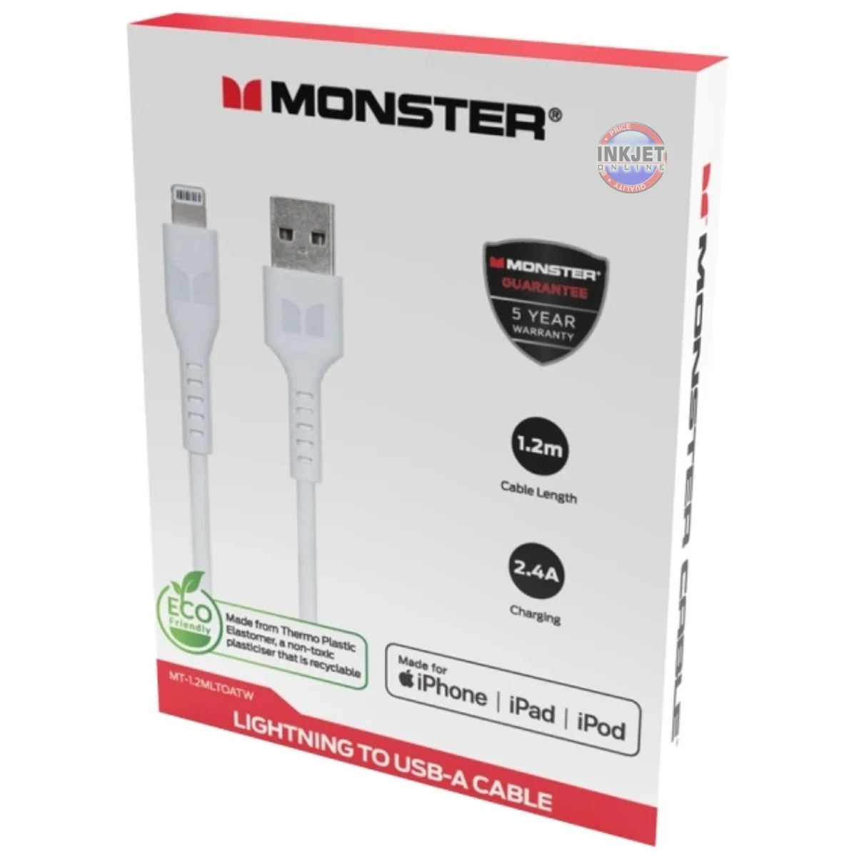 Monster Lightning to USB-A Cable 1.2m MT1.2MLTOATW White