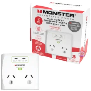 Monster MT-FPDSU700W Dual Socket Surge Protector White