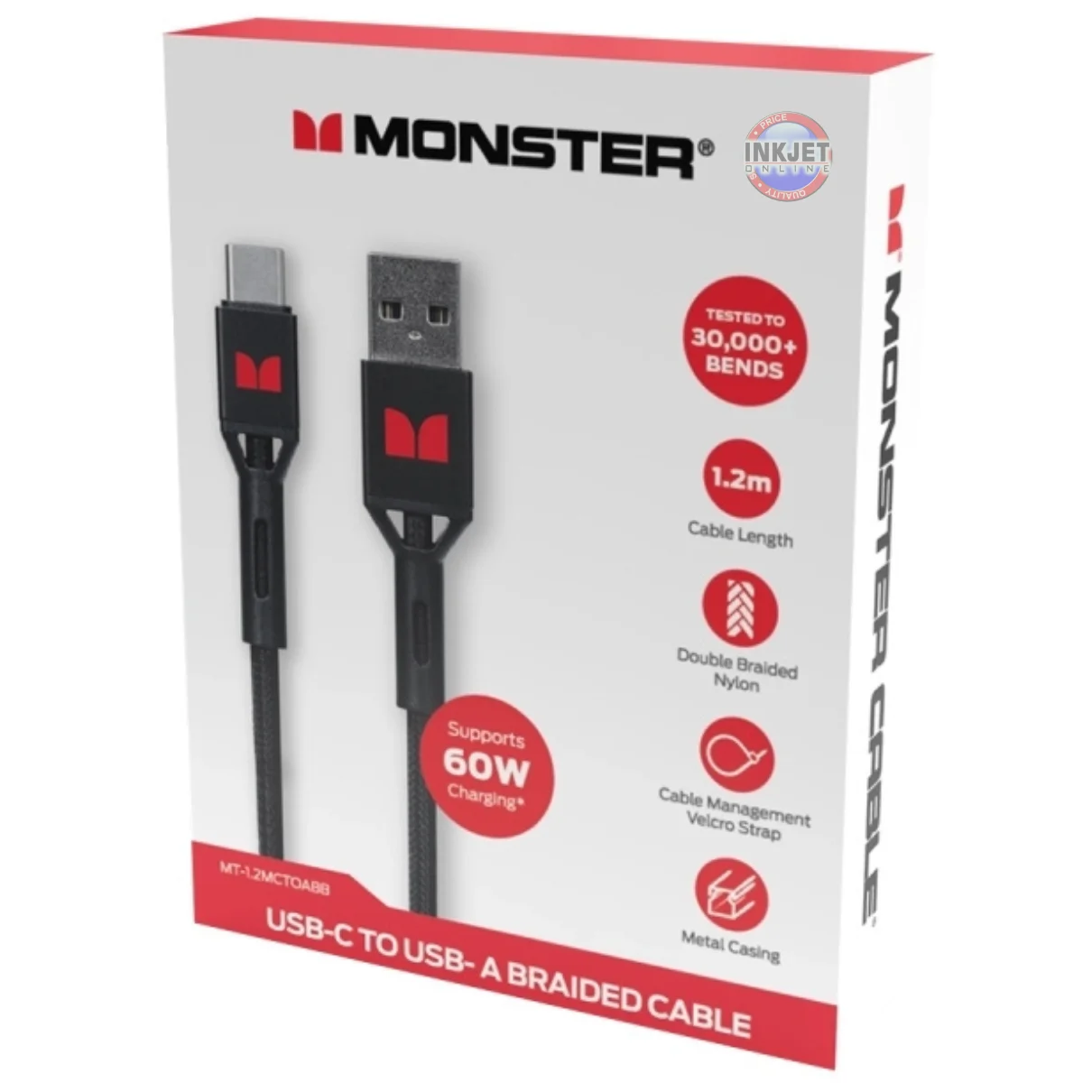 Monster USB-C to USB-A Braided Cable Black MT-1.2MCTOABB