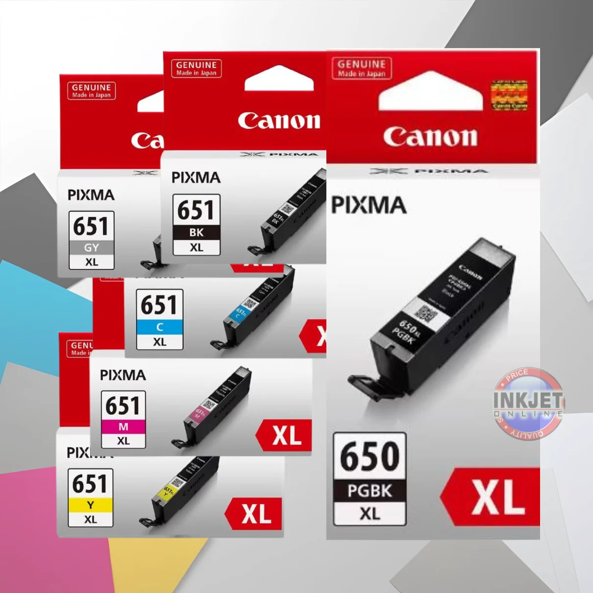 Canon PGI-650xl Black and CLI-651xl Black, Cyan, Magenta, Yellow, Grey Cartridge Pack, 6 XL Inks