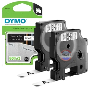 Dymo D1 Tapes, Pk2 12mm Black on White 2150472 / 45013