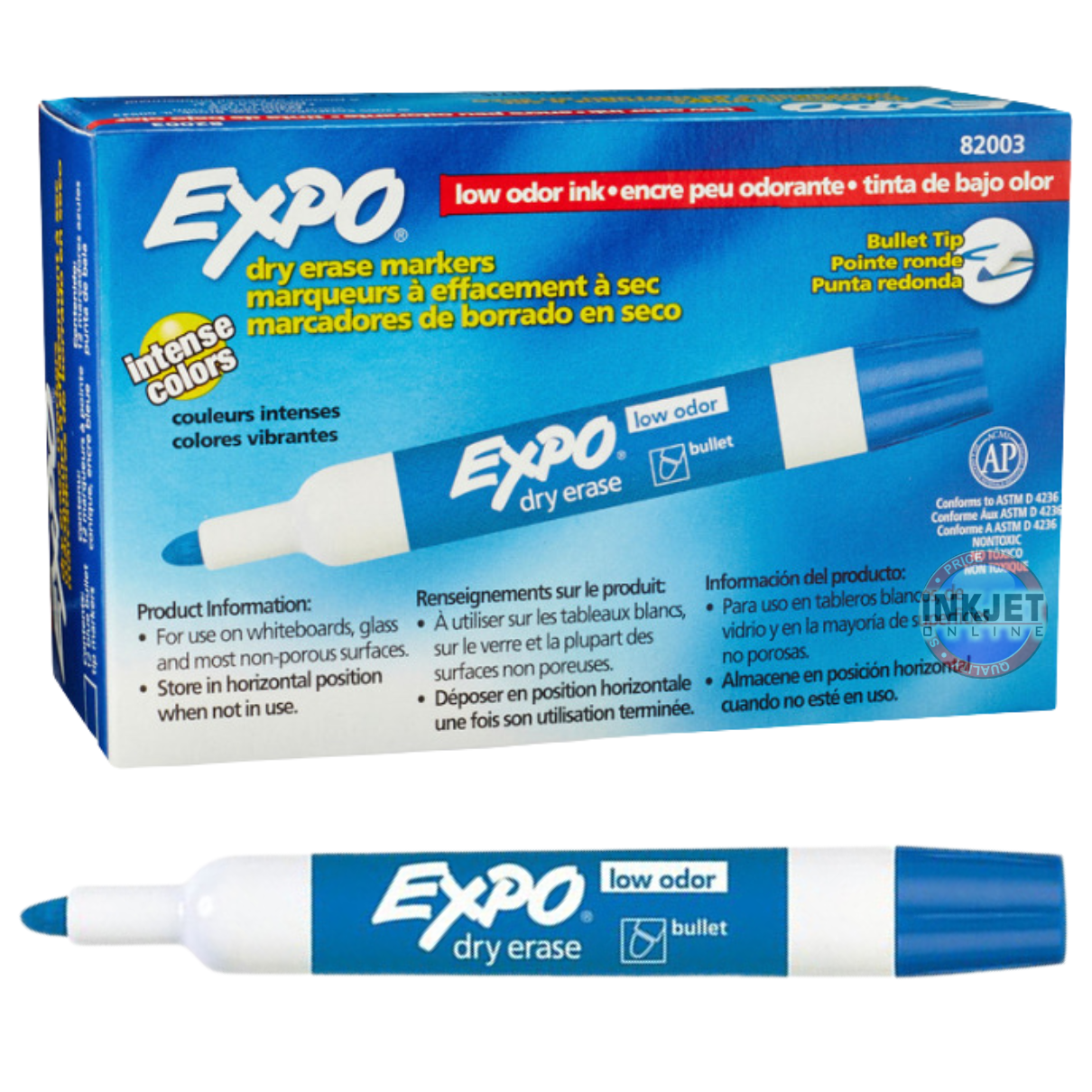 Expo blue bullet tip, whiteboard markers, box 12, 82003A