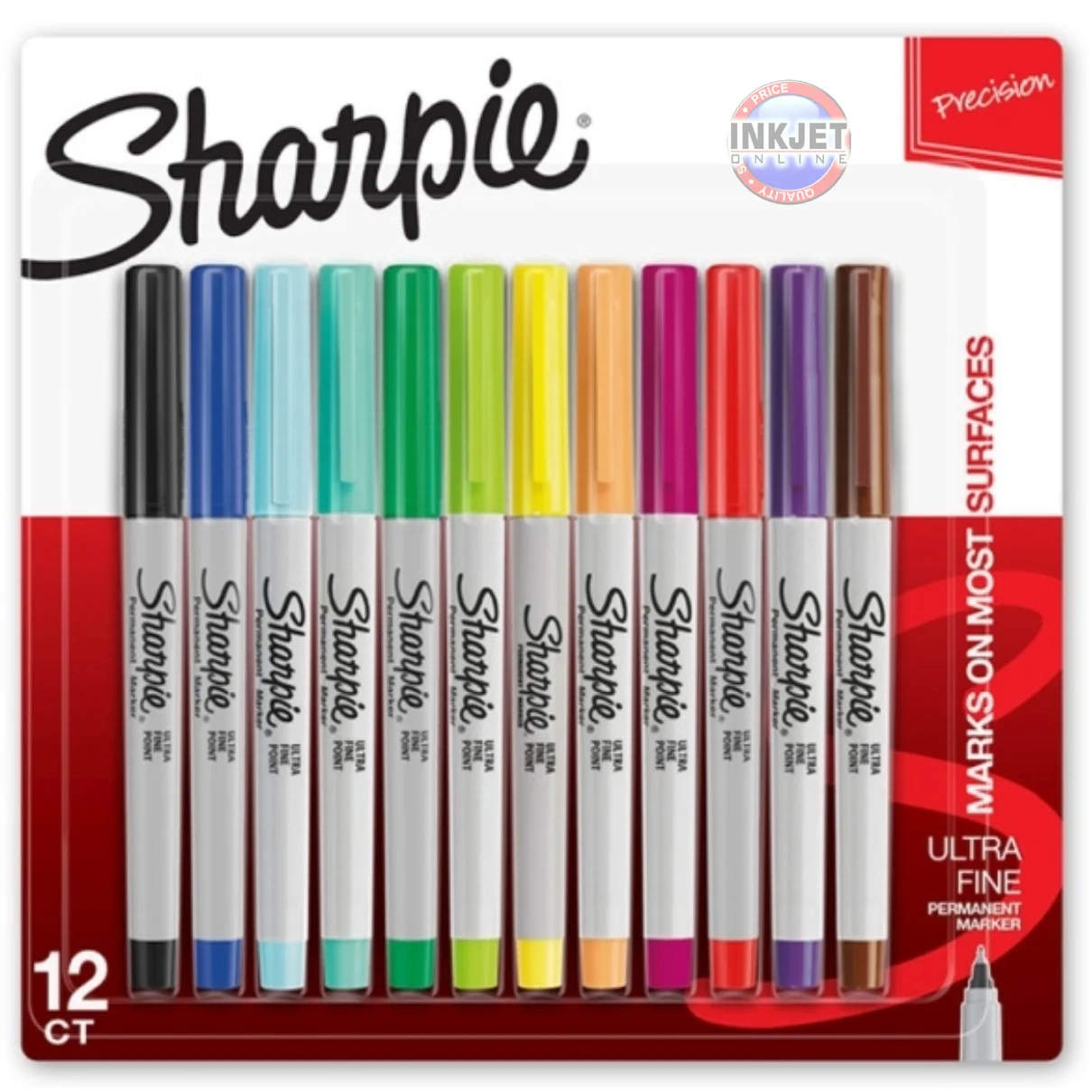 Sharpie Ultra Fine Assorted Colour Markers, Pack 12, 37175PP