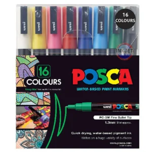 Posca PC-3M Paint Markers, Fine, Bullet Point, Assorted Colours, Pack 16, PC3M16C