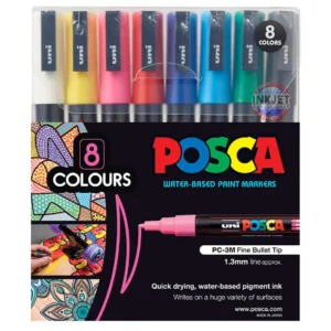 Posca PC-3M Paint Markers, Fine, Bullet Point, Assorted Colours, Pack 8, PC3M8C