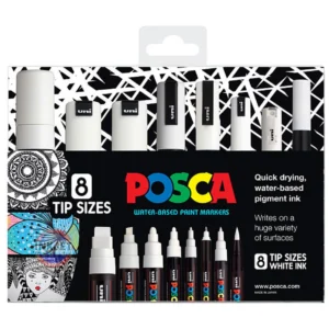 Posca White Paint Makers, Pack 8 - 8 Tip Sizes - PCWALLETWH