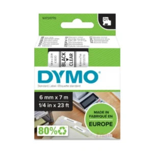 Dymo D1 720770 tape black on clear label cassette packaging