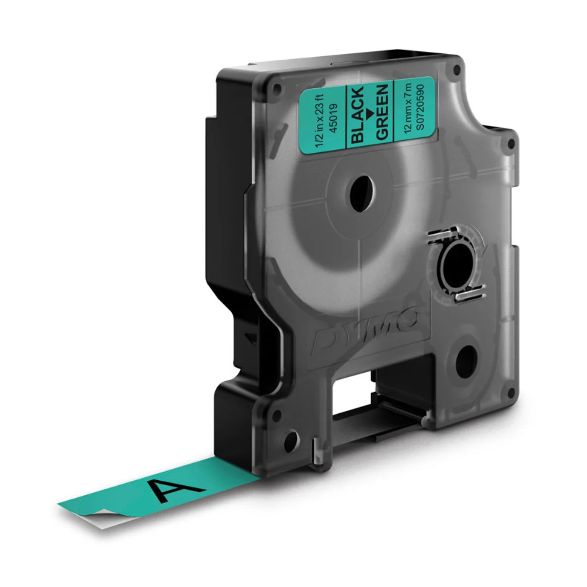Dymo D1 720590 black on green label tape cassette