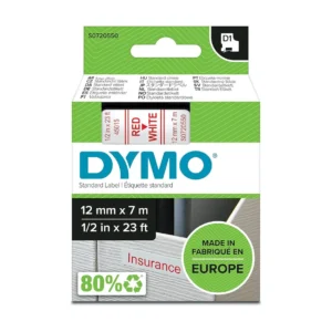 Dymo D1 720550 tape red on white label cassette packaging
