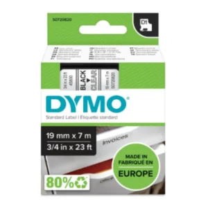 Dymo D1 720820 tape black on clear label cassette packaging