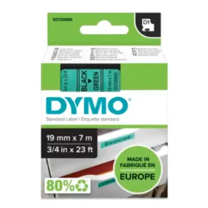 Dymo D1 720890 tape black on green label cassette packaging