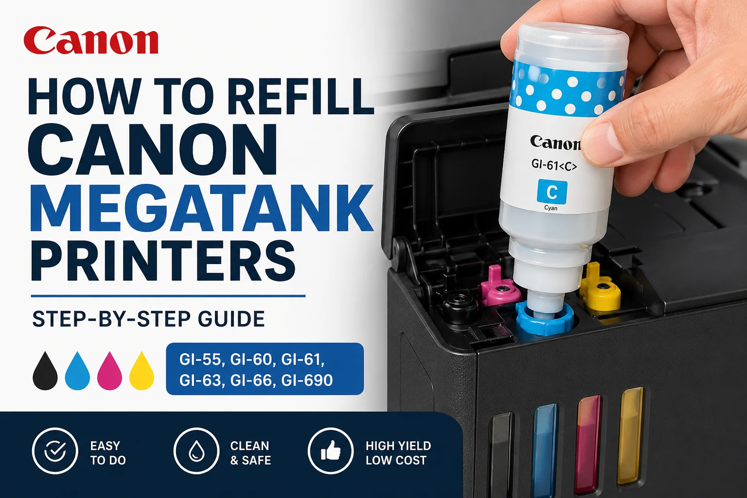 How to refill Canon MegaTank printer using GI series ink bottles step by step