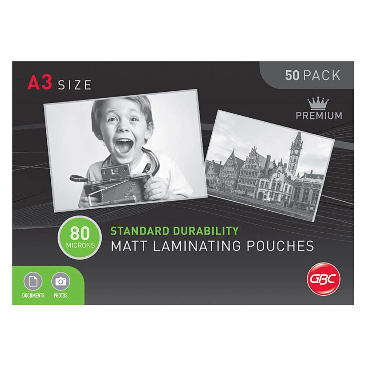 GBC A3 Matt Laminating Pouches, 80 micron, pack 50