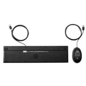 HP 320MK wired keyboard and mouse combo back view showing rear design and cable connections