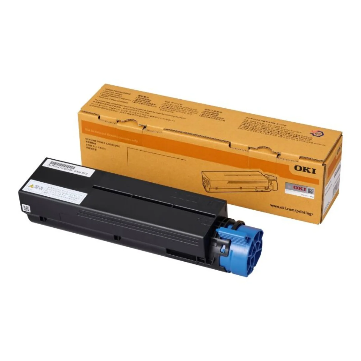 Oki B433 B531 high yield black toner cartridge box with toner cartridge in front