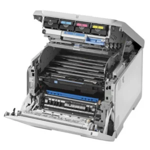 Oki C650dn Colour Printer open showing toner cartridge inside