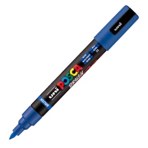 Posca medium brush tip blue paint marker showing flexible brush nib