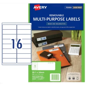 Avery 16up removable labels, 99.1 x 34mm, 25 sheets, 400 labels