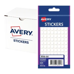 Avery stickers 8mm white dots pack 624 box 10 bulk pack