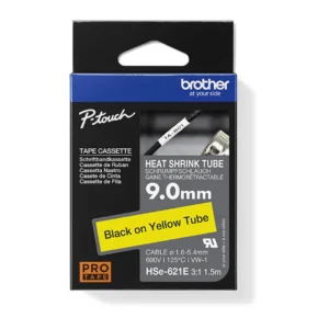 Brother HSe-621E heat shrink tube 9.0mm black on yellow 1.5m