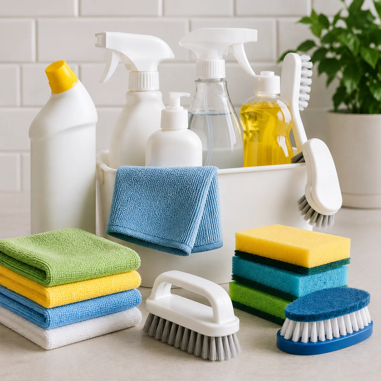 Cleaning cloths, sprays and household cleaning supplies