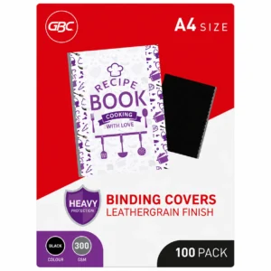 GBC A4 Black Leathergrain Binding Covers 300gsm Pack 100 Packaging Front Image