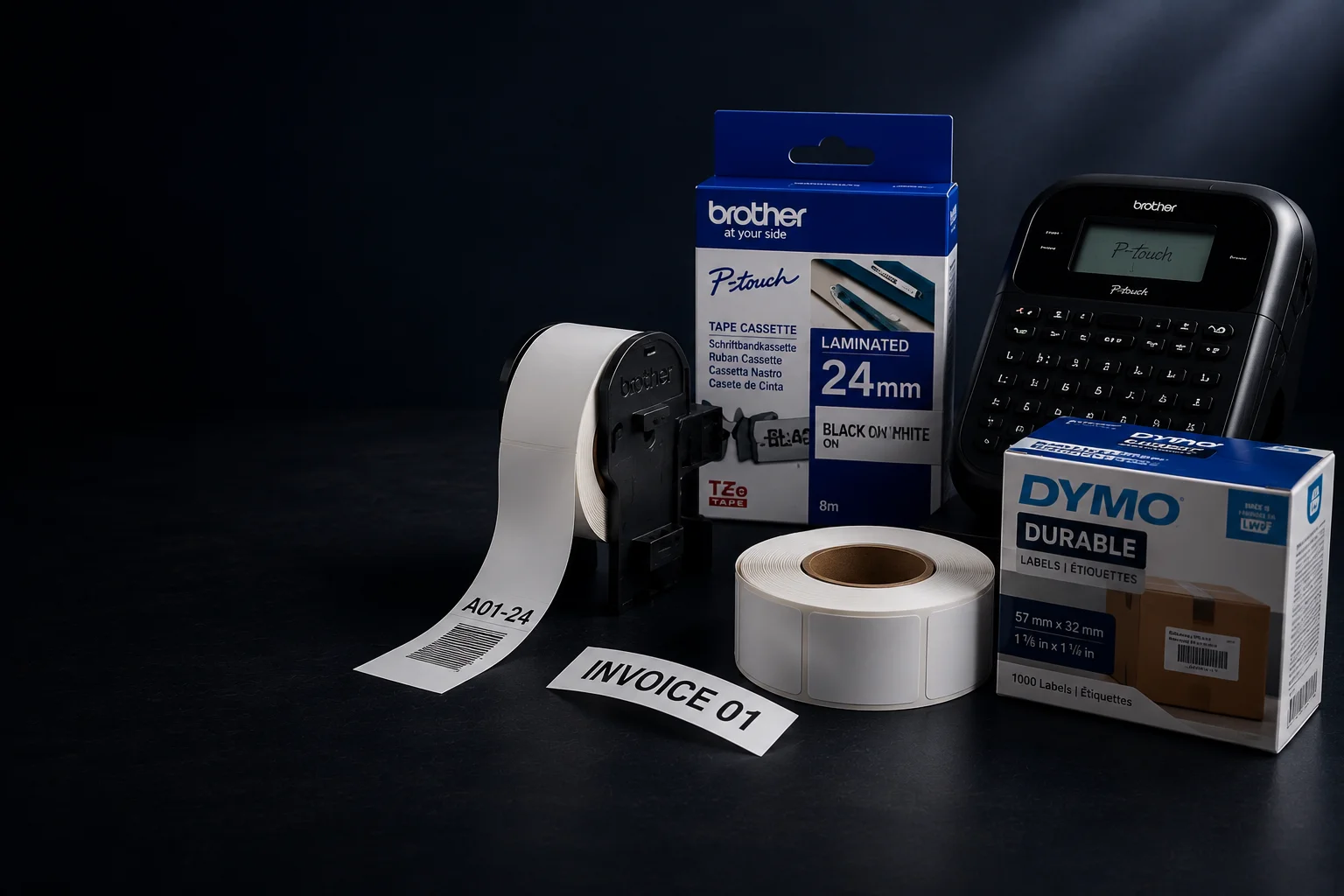 Label tapes, label rolls and labelling supplies for home and office use