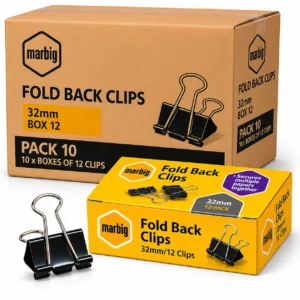 Marbig 32mm Fold Back Clips Box 12 Pack 10 bulk office fold back binder clips