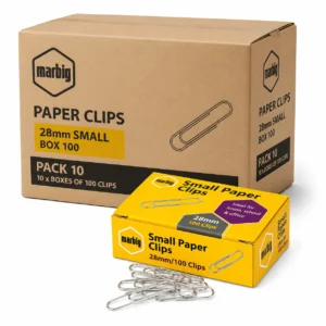 Marbig Small Paper Clips 28mm Pack 10 Boxes Product Packaging