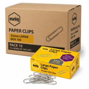 Marbig Large Paper Clips 33mm Pack 10 Boxes Product Packaging