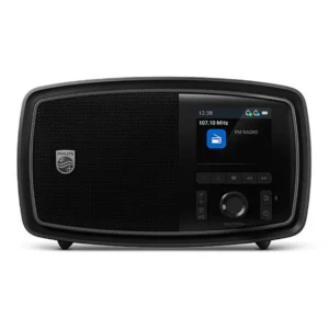 Philips TAV2000FB/00 clock radio front view with Bluetooth 5.4, FM digital tuner and dual alarm display