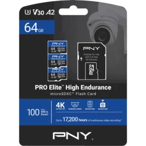 PNY 64GB PRO Elite High Endurance Cl 10 U3 V30 A2 microSDXC Flash Memory Card - 3 Pack