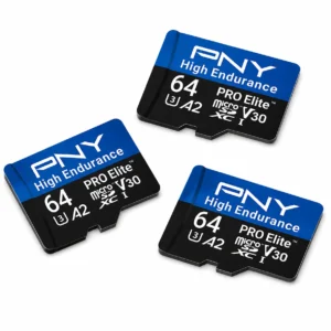 PNY 64GB PRO Elite High Endurance Cl 10 U3 V30 A2 microSDXC Flash Memory Cards