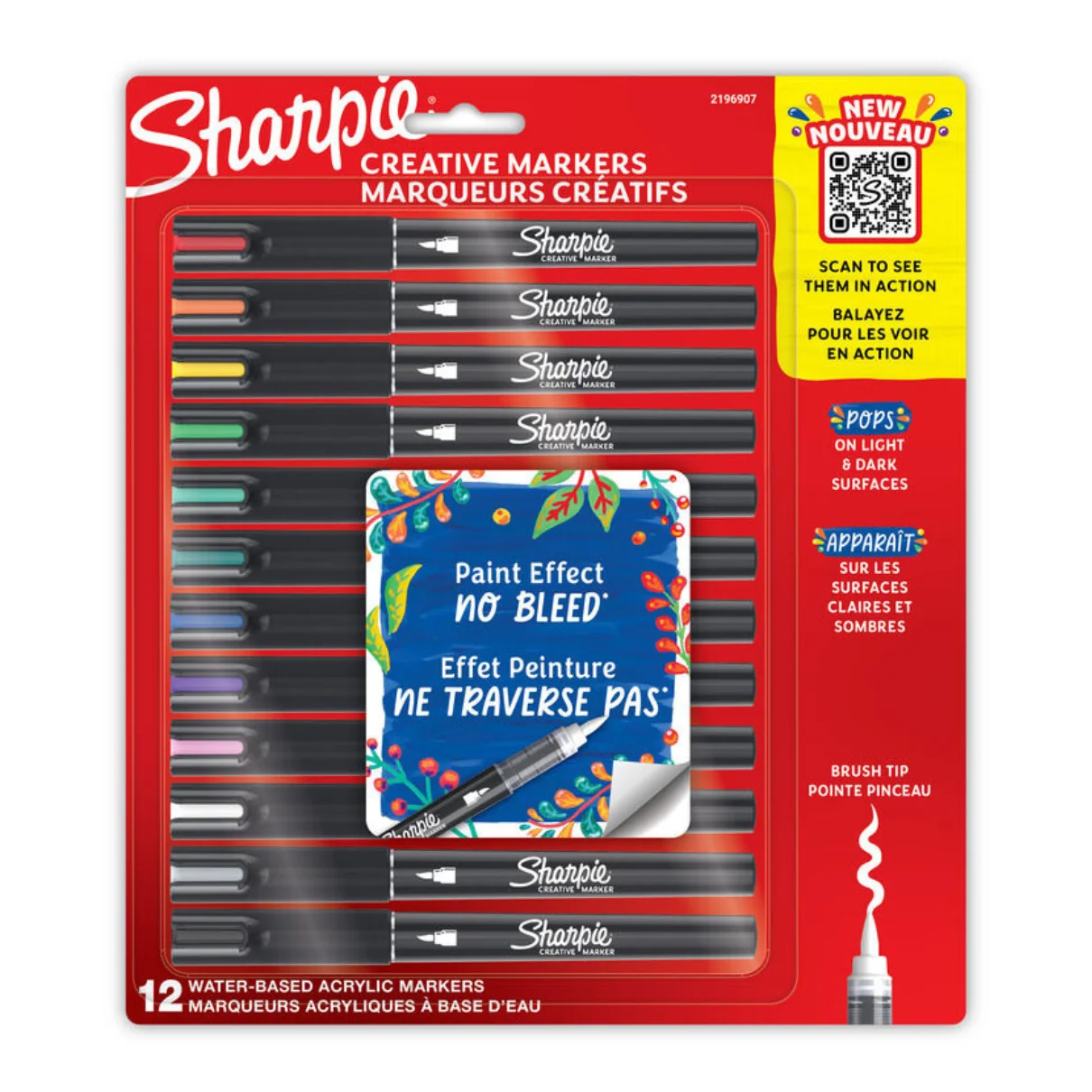 Sharpie creative brush tip markers, assorted colours, pack 12, 2196905