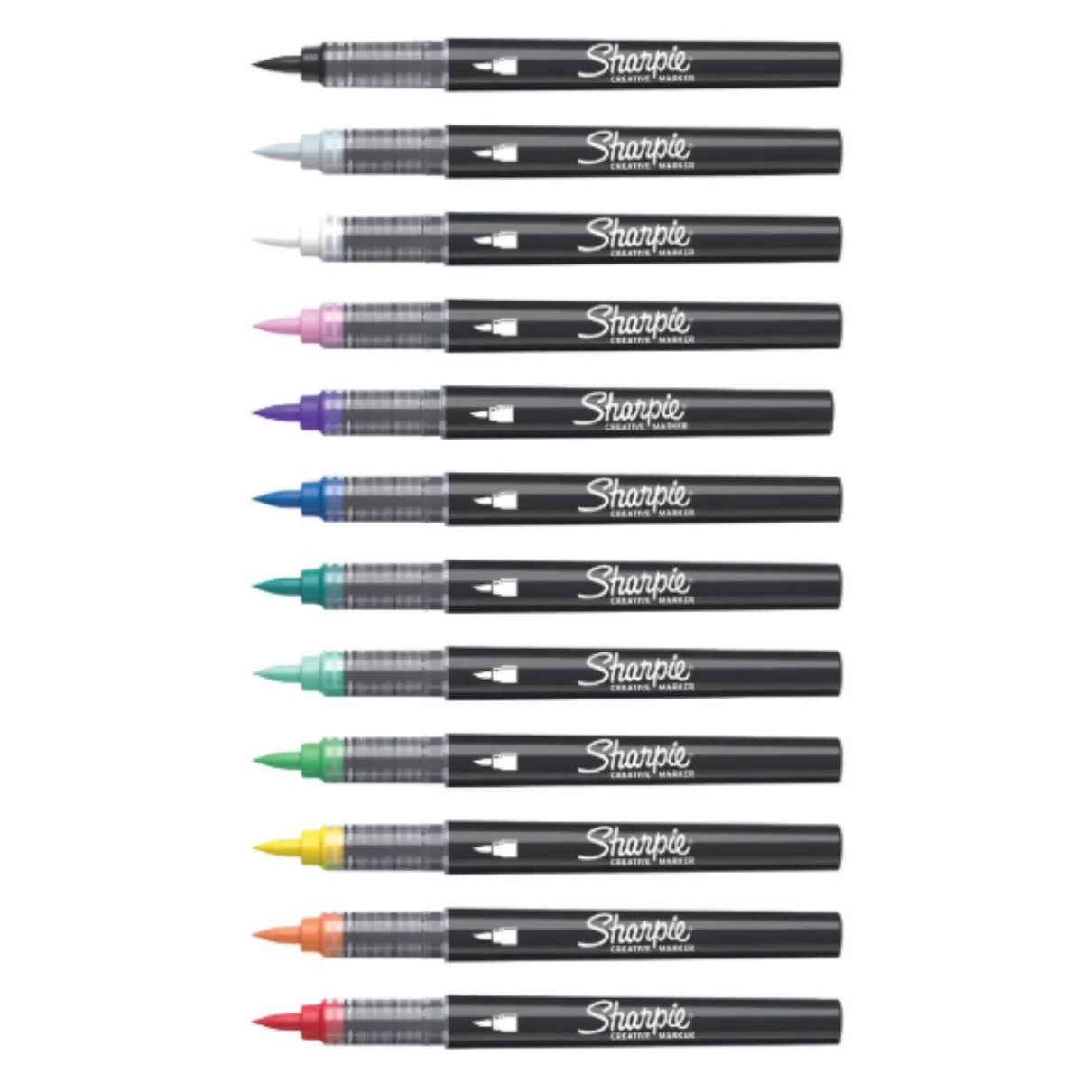 Sharpie creative markers, pack 12 assorted colours, brush tips, 2196907