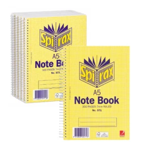 Spirax A5 Note Book 300 Page 7mm Ruled Pack 5 Spiral Bound Notebooks