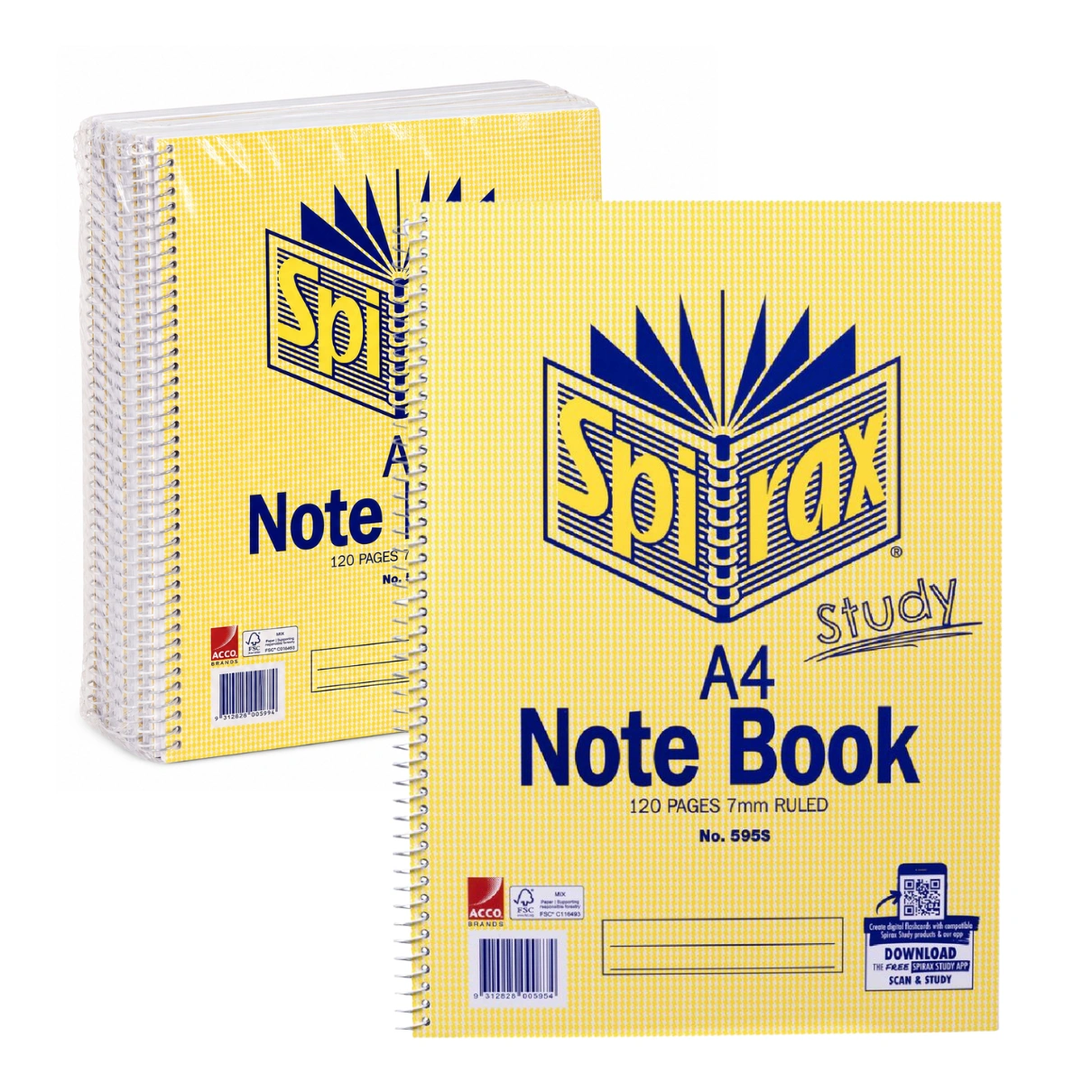 Spirax A4 Study Notebook 120 Page 7mm Ruled Pack 10 Spiral Bound Notebooks