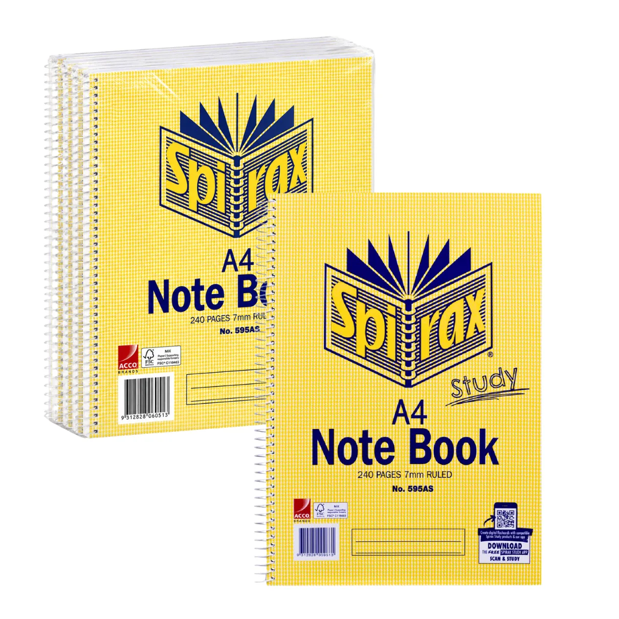 Spirax A4 Study Notebook 240 Page 7mm Ruled Pack 5 Spiral Bound Notebooks