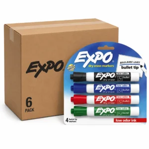 Expo Dry Erase Whiteboard Markers Low Odour Bullet Tip Assorted Colours Pack 4 Box