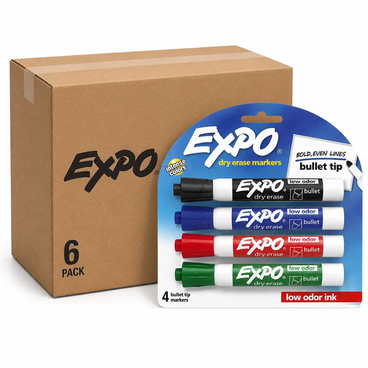 Expo Dry Erase Whiteboard Markers Low Odour Bullet Tip Assorted Colours Pack 4 Box